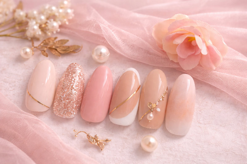faux ongles mariage elegants nude rose poudre french press on nails