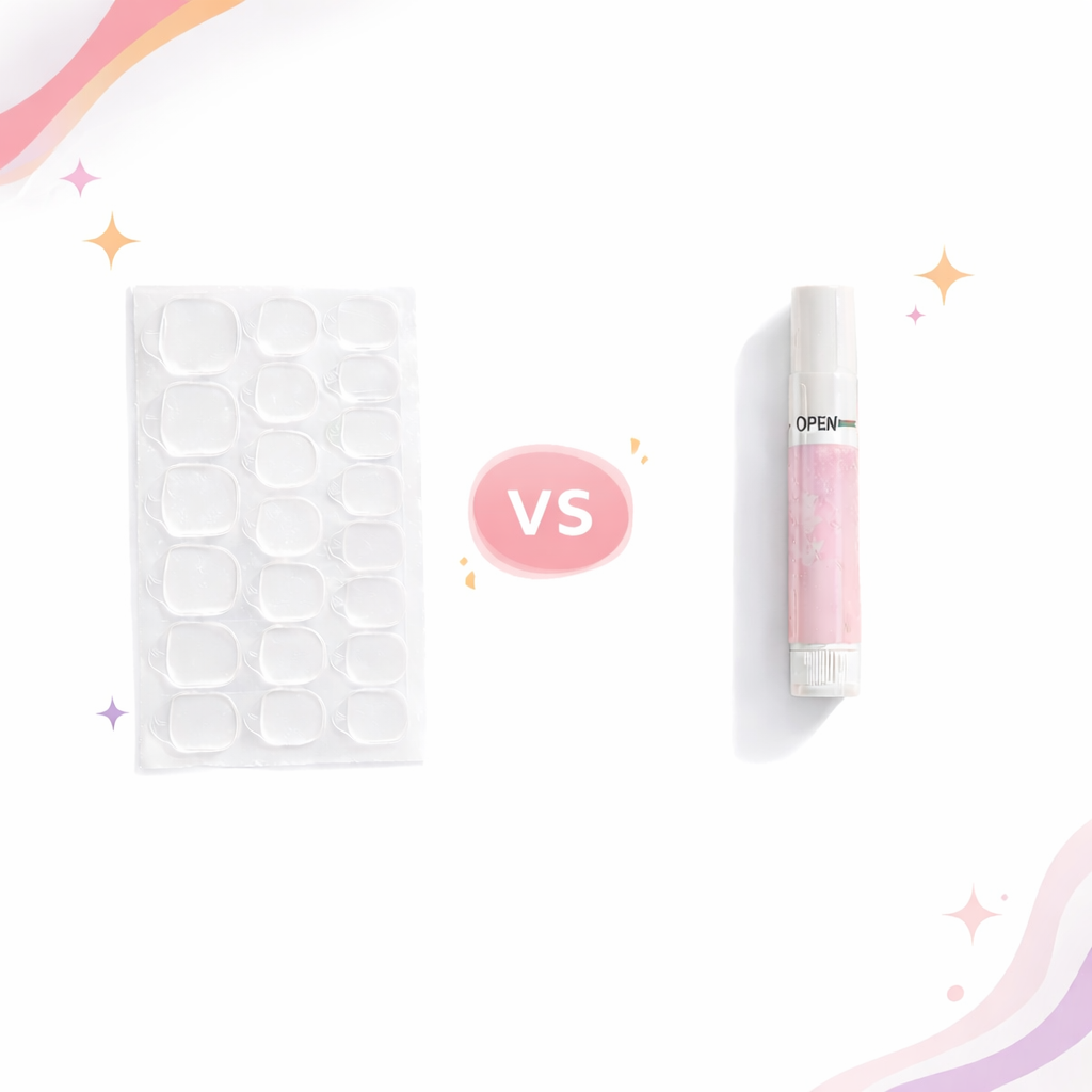 gel pads adhésifs et colle à faux ongles comparatif méthodes pose press on nails