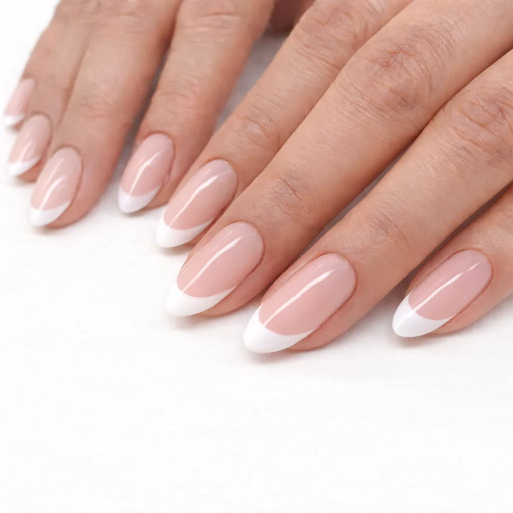 Faux ongles press on French manucure réutilisables, style classique chic et naturel