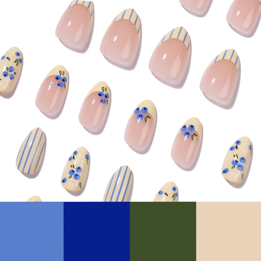 ongles ete capri rayures bleues nail art fruit