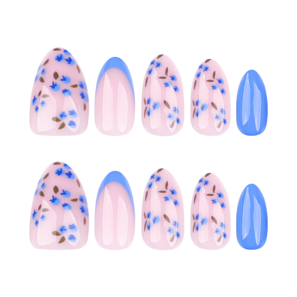 faux ongles fleurs french manucure bleue ongles printemps popnails