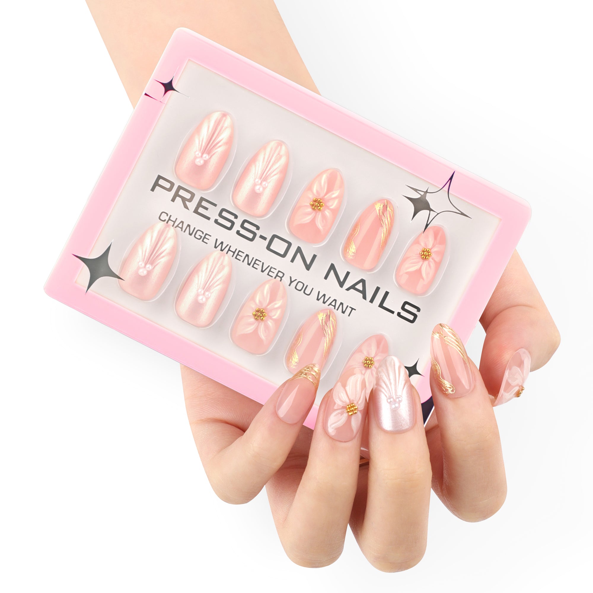 ongles printemps press on nails baby boomer floral nude rosé nail art printemps manucure chic réutilisable sans UV