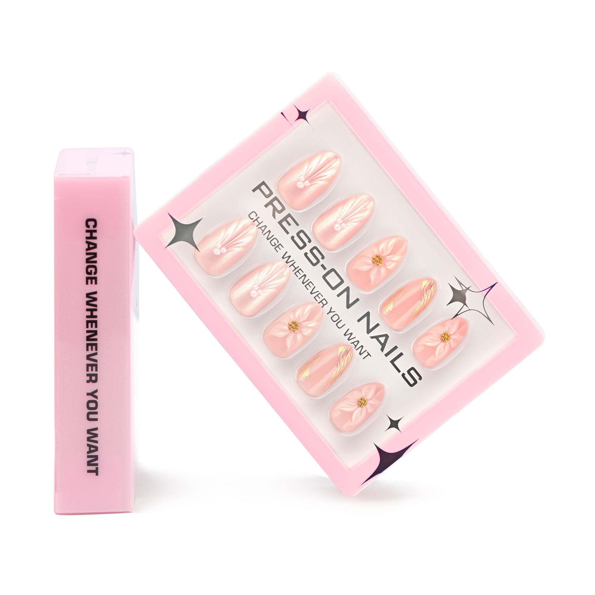 ongles printemps press on nails baby boomer floral nude rosé nail art printemps manucure chic réutilisable sans UV