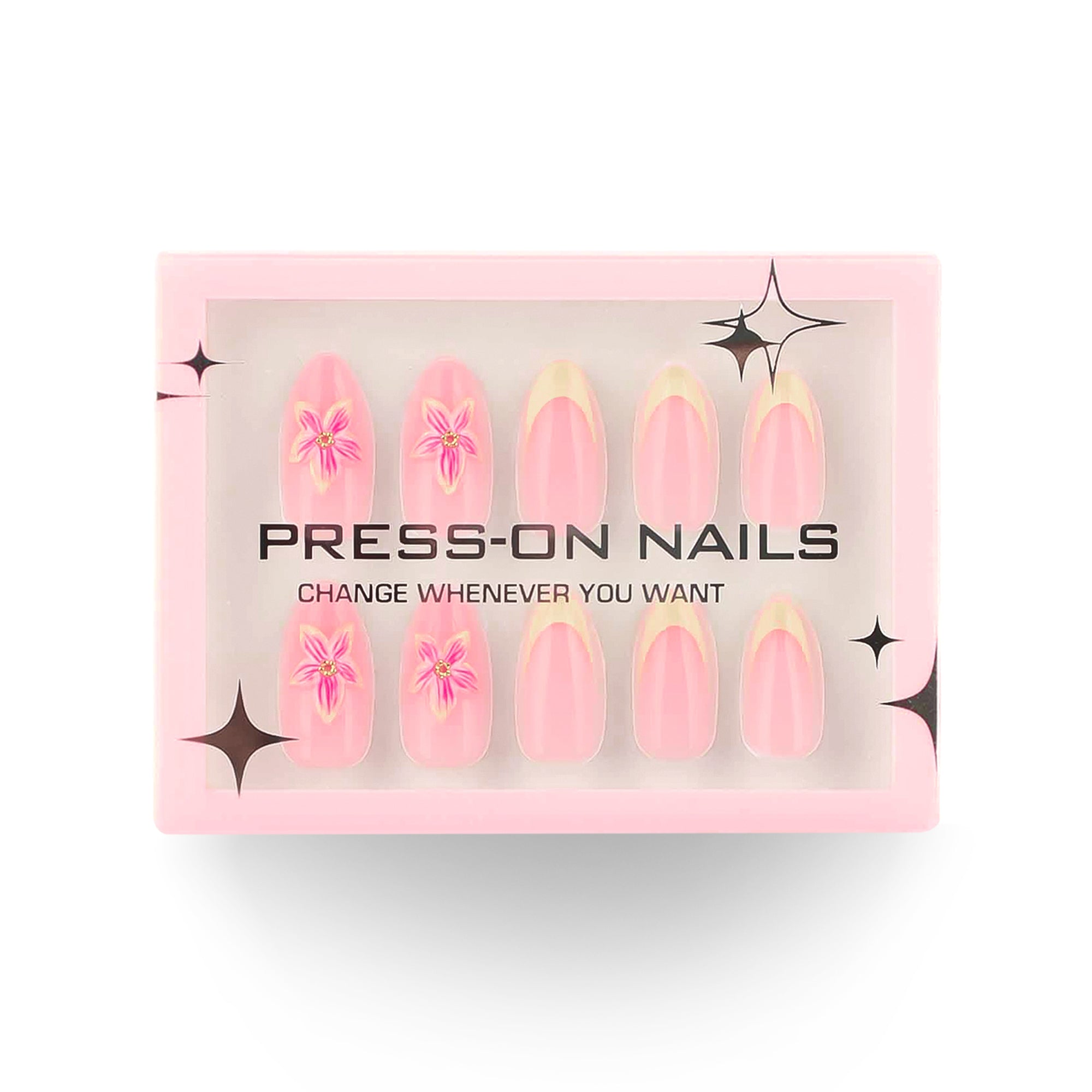 faux ongles press on nails tulipe rose jaune pastel fleurs ongles printemps manucure florale chic réutilisable sans UV