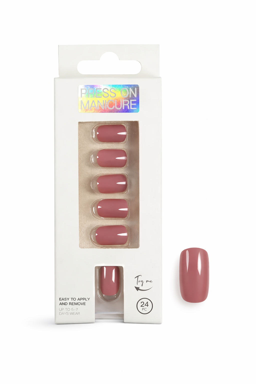 faux ongles press-on rose chaud terreux sur ongles courts effet naturel manucure rapide réutilisable