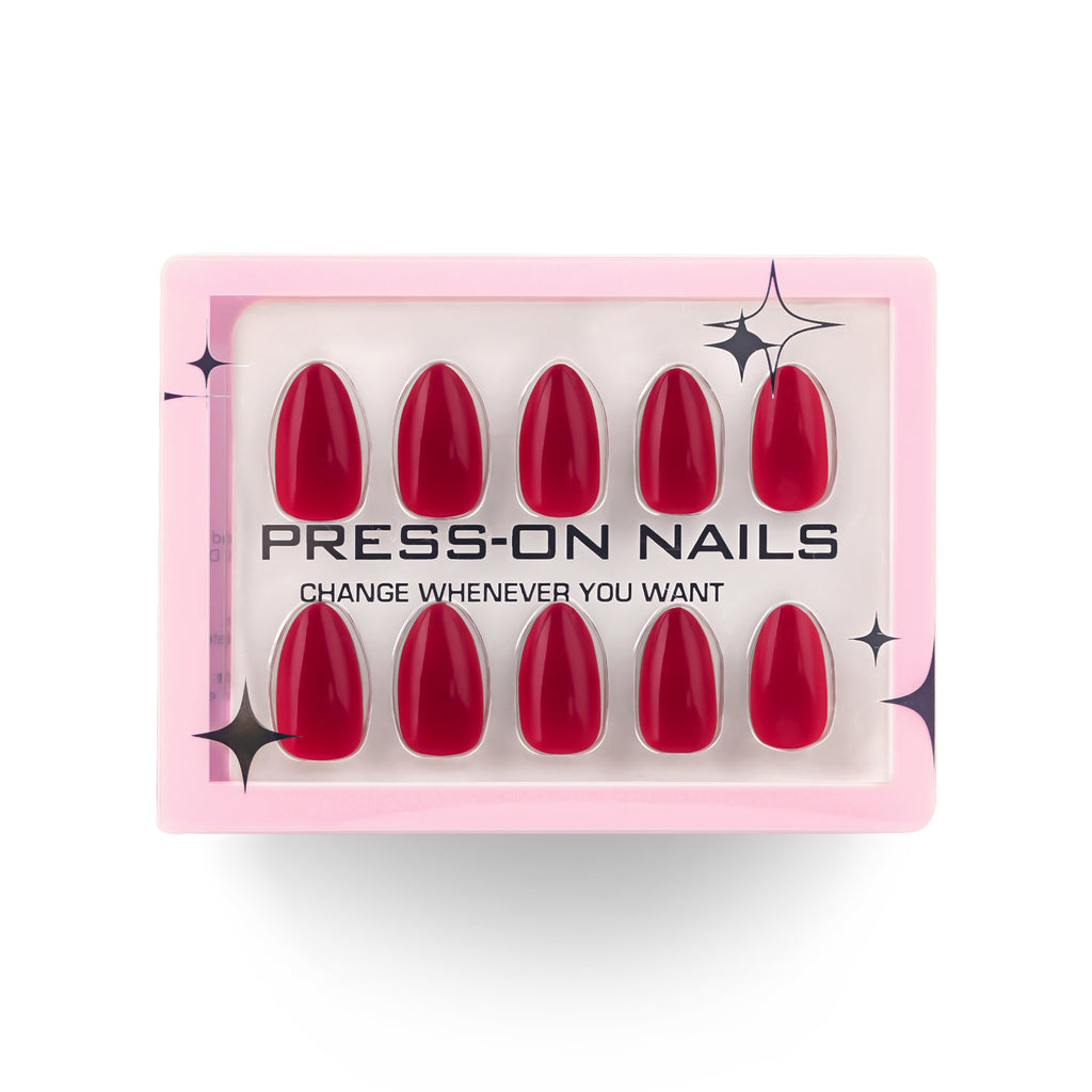 faux ongles press on nails rouge framboise brillant ongles courts effet laqué manucure féminine réutilisable
