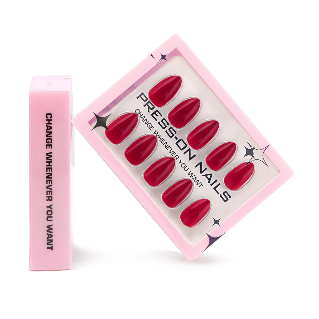 faux ongles press on nails rouge framboise brillant ongles courts effet laqué manucure féminine réutilisable