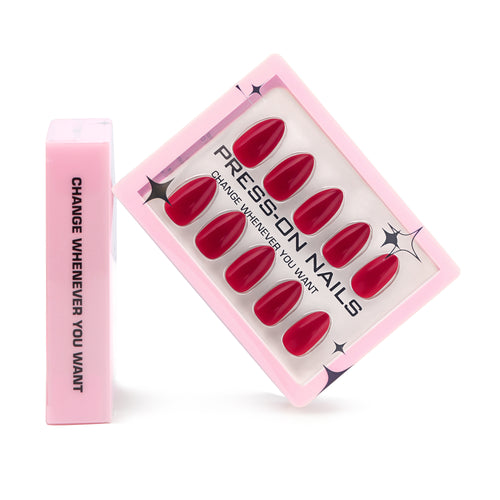 faux ongles press on nails rouge framboise brillant ongles courts effet laqué manucure féminine réutilisable