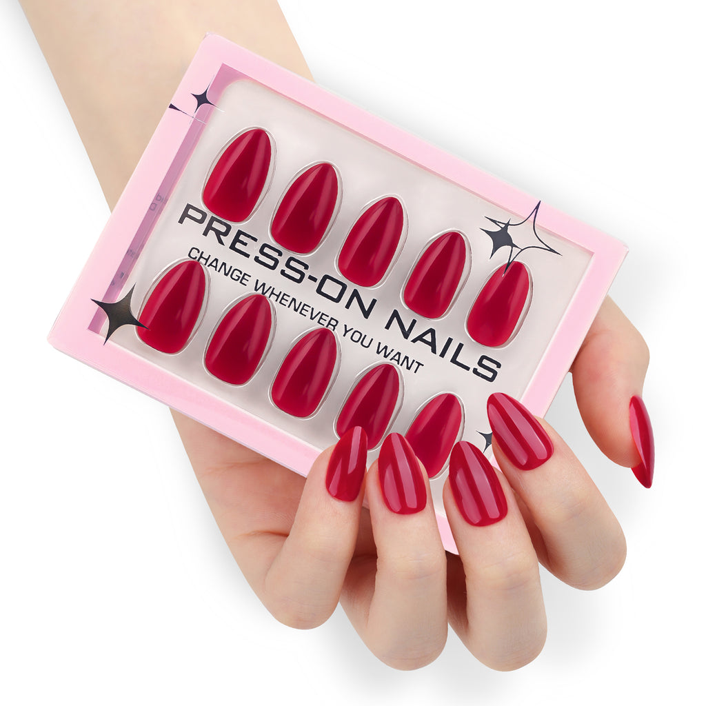 faux ongles press on nails rouge framboise brillant ongles courts effet laqué manucure féminine réutilisable