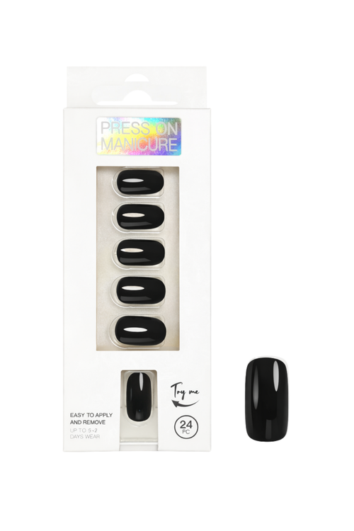 faux ongles press-on noir brillant ongles courts effet laqué manucure rapide réutilisable