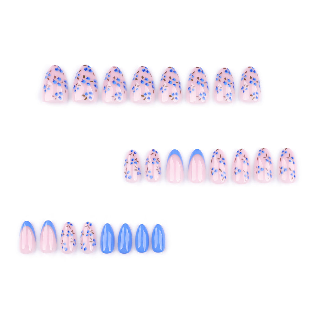 faux ongles fleurs french manucure bleue ongles printemps popnails