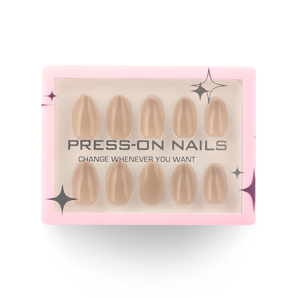 faux ongles press on nails nude caramel ongles en amande courts manucure naturelle réutilisable