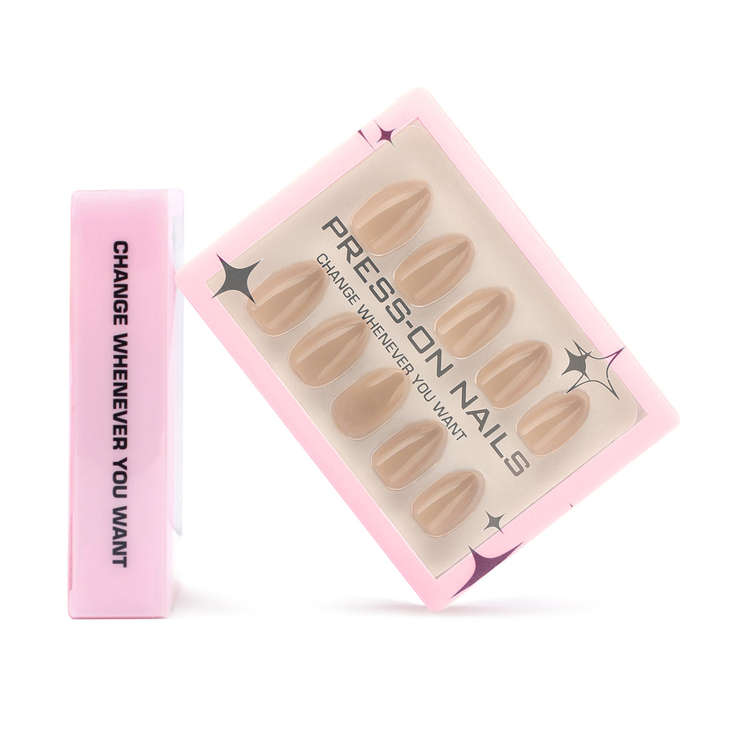 faux ongles press on nails nude caramel ongles en amande courts manucure naturelle réutilisable