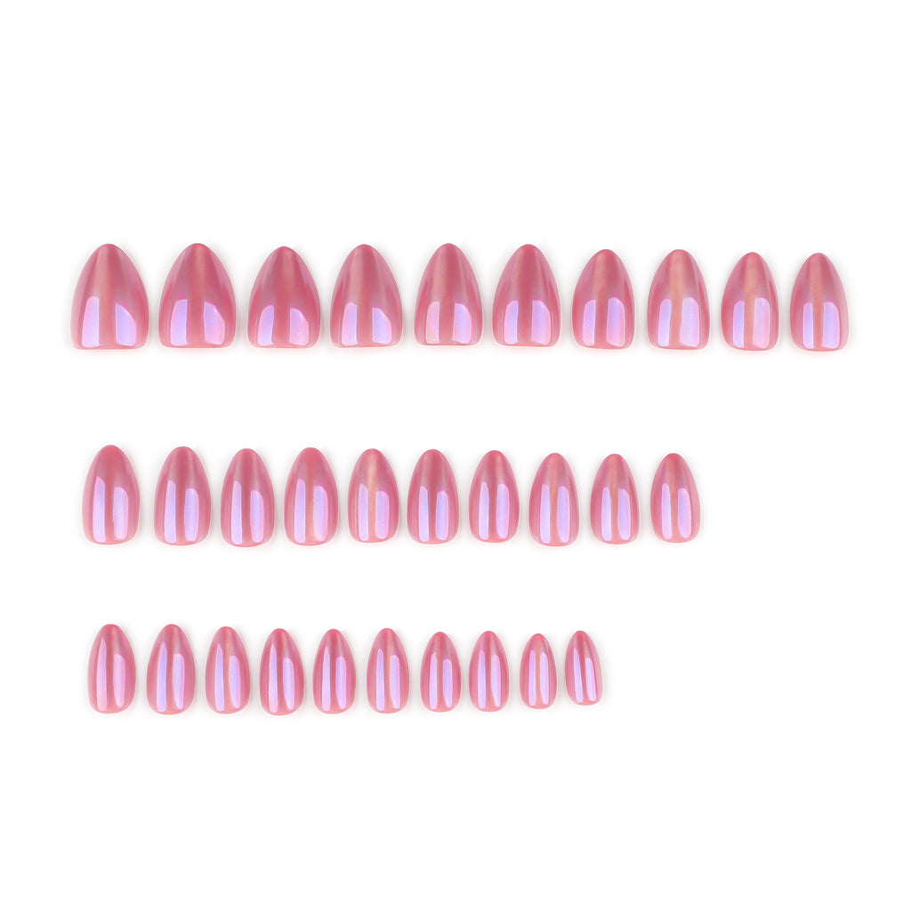 faux ongles press on nails rose nacré chrome ongles amande manucure glamour réutilisable sans UV