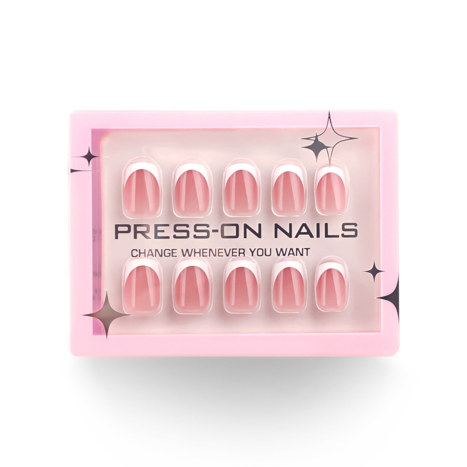 faux ongles press on nails french manucure rose élégante ongles courts carre arrondi squoval effet naturel chic réutilisable