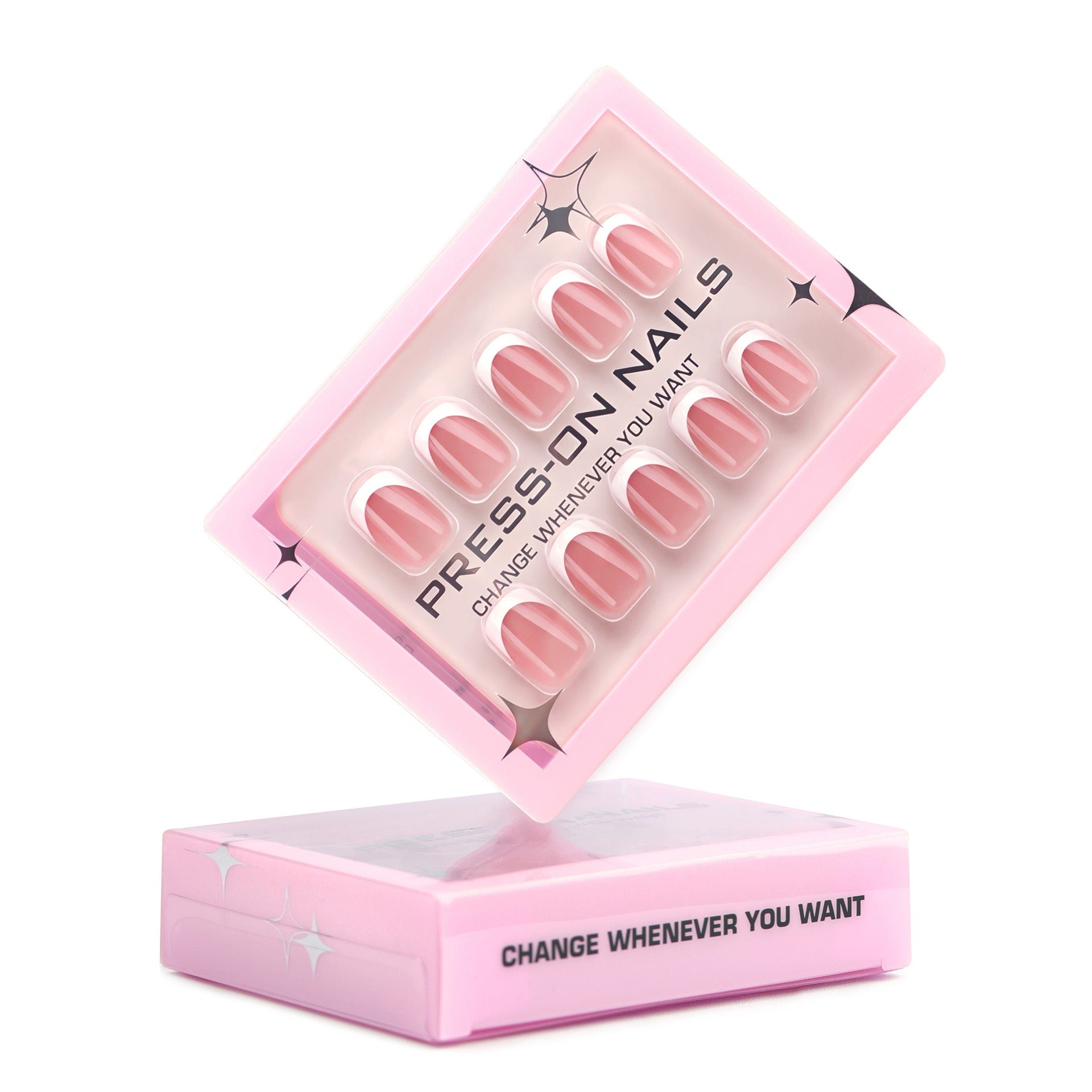 faux ongles press on nails french manucure rose élégante ongles courts carre arrondi squoval effet naturel chic réutilisable