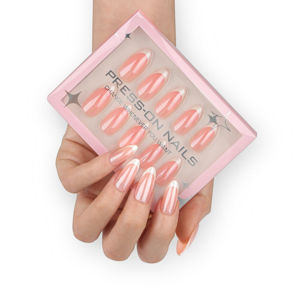 faux ongles press on nails french rose peche ivoire brillant effet naturel manucure nude chic reutilisable sans uv