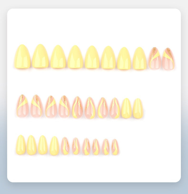 faux ongles jaune pastel nail art swirl paillettes manucure printemps popnails