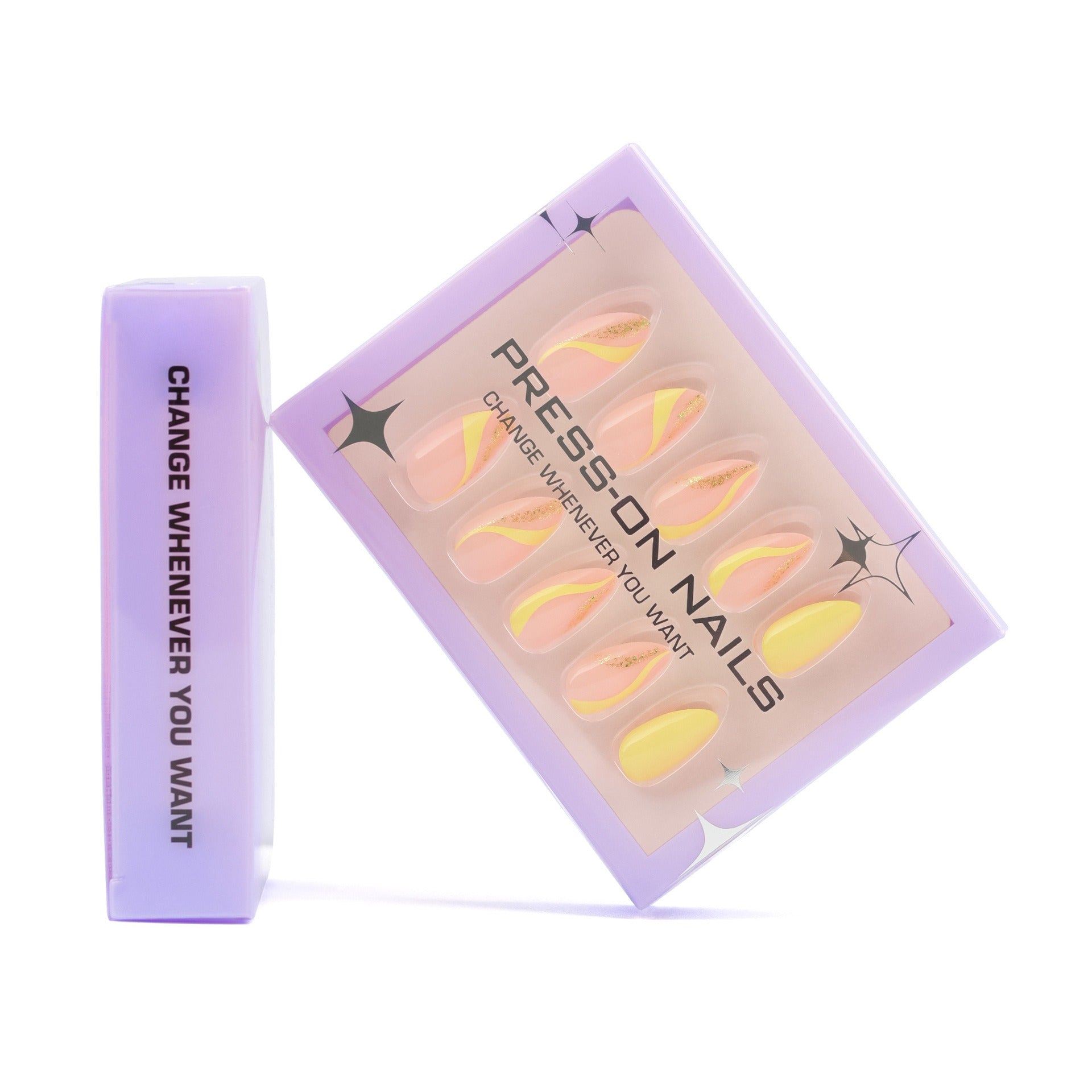 faux ongles jaune pastel nail art swirl paillettes manucure printemps popnails
