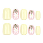 faux ongles jaune pastel fleurs sur ongles ongles carré court printemps popnails