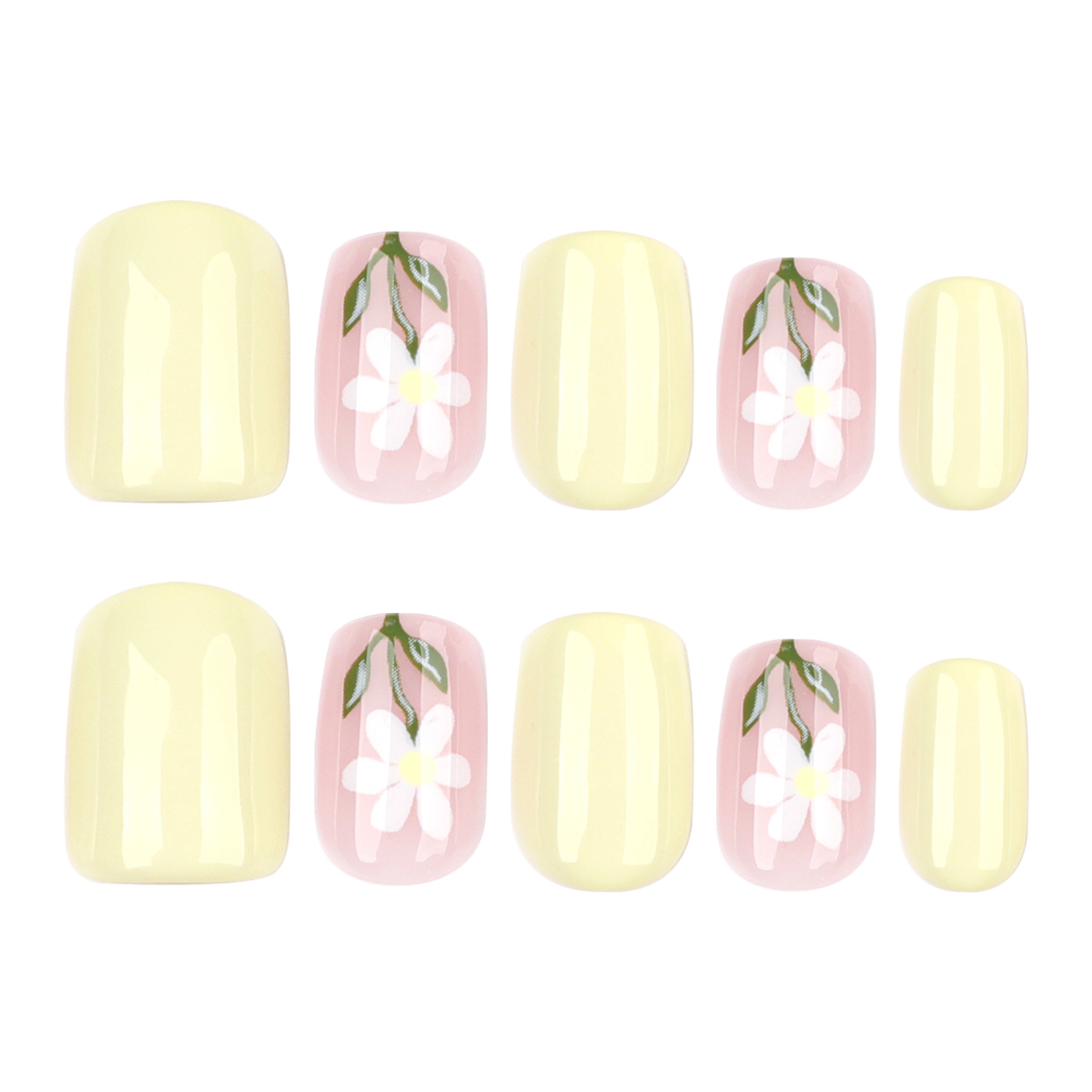 faux ongles jaune pastel fleurs sur ongles ongles carré court printemps popnails