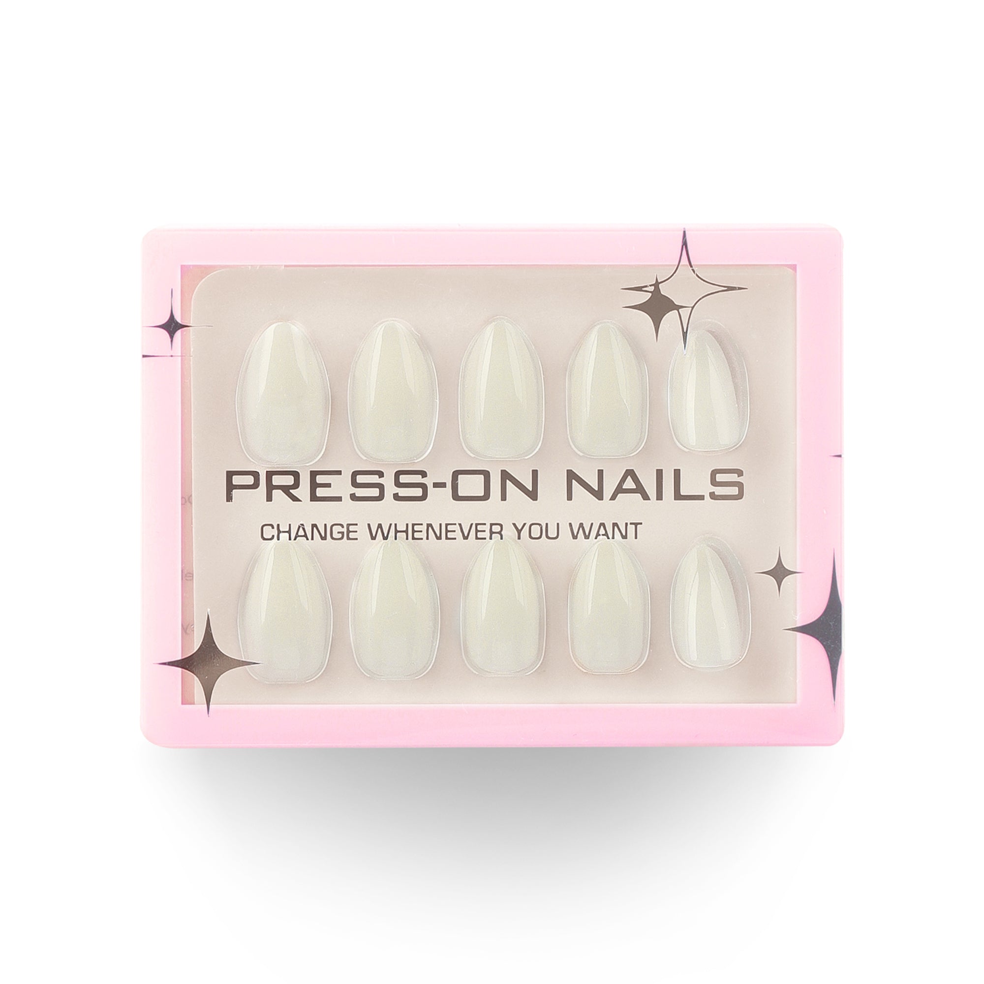 Press on nails blanc laiteux forme ongles amande courts manucure naturelle effet clean nails
