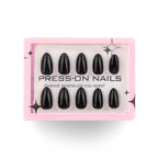 faux ongles press on nails noir laqué ongles amande courts manucure chic élégante effet salon réutilisable