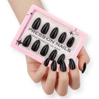 faux ongles press on nails noir laqué ongles amande courts manucure chic élégante effet salon réutilisable
