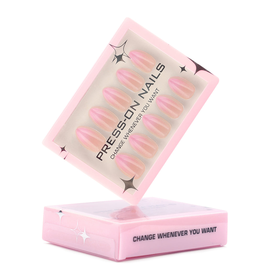 faux ongles press on nails rose nude pailleté ongles amande manucure soiree glam elegante reutilisable sans UV