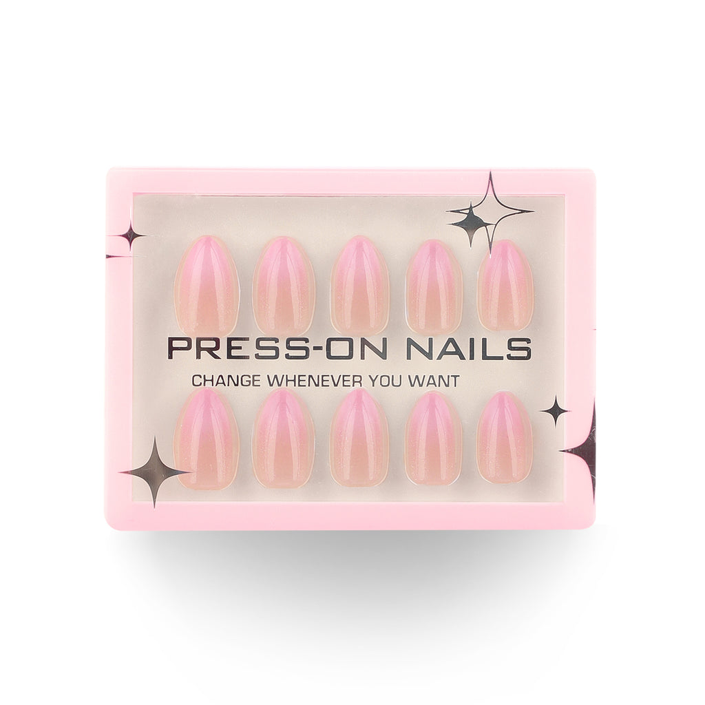 faux ongles press on nails rose nude pailleté ongles amande manucure soiree glam elegante reutilisable sans UV