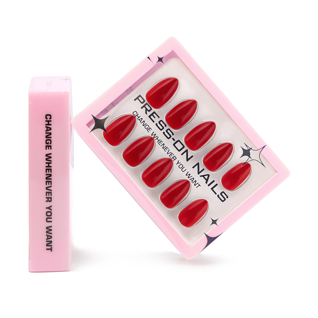 faux ongles press on rouge vif brillant ongles courts effet laqué manucure glamour réutilisable