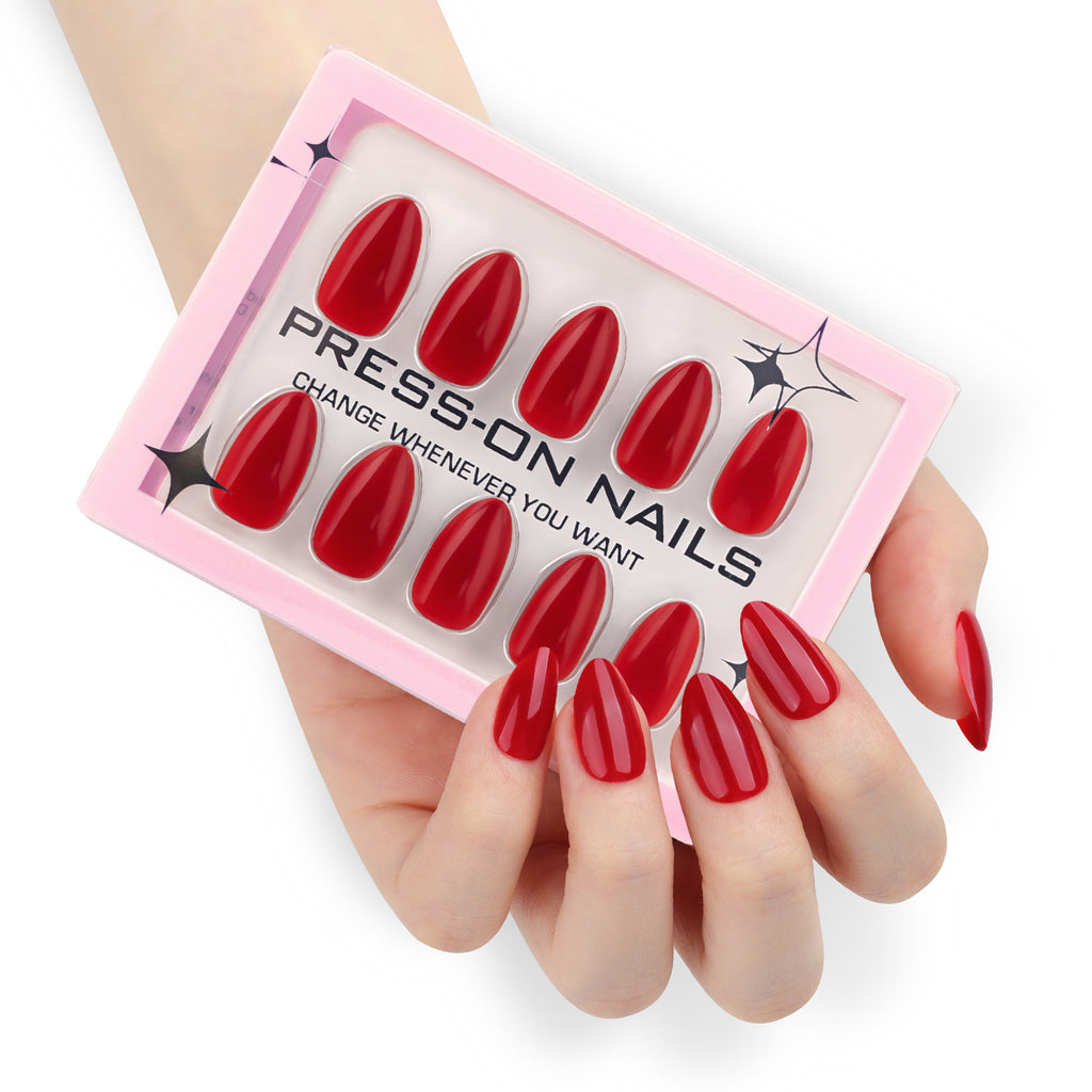 faux ongles press on rouge vif brillant ongles courts effet laqué manucure glamour réutilisable