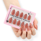 faux ongles press on nails terracotta brillant ongles amande manucure nude chaude effet laqué réutilisable
