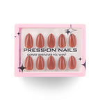 faux ongles press on nails terracotta brillant ongles amande manucure nude chaude effet laqué réutilisable