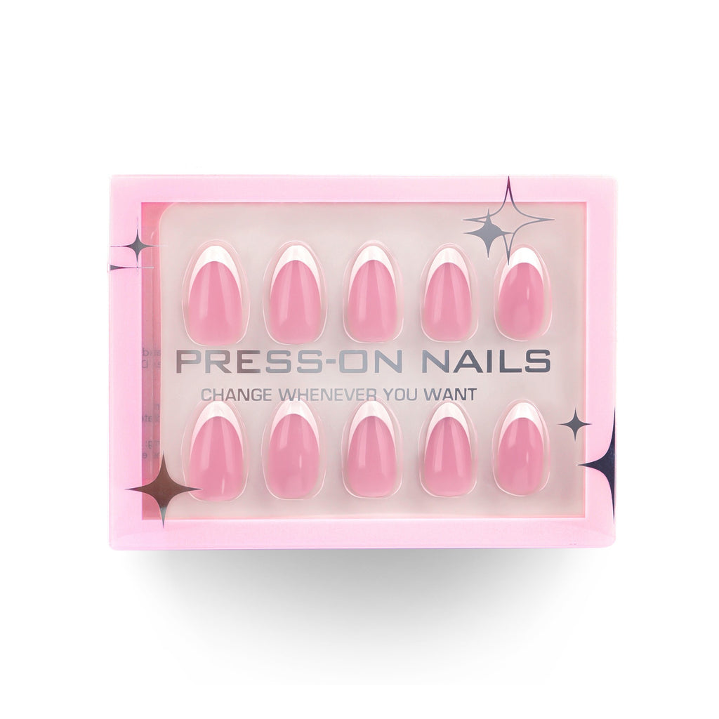 faux ongles press on nails french manucure rose naturelle réutilisable manucure chic facile sans UV