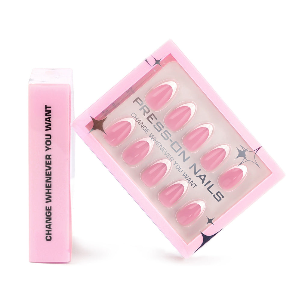 faux ongles press on nails french manucure rose naturelle réutilisable manucure chic facile sans UV