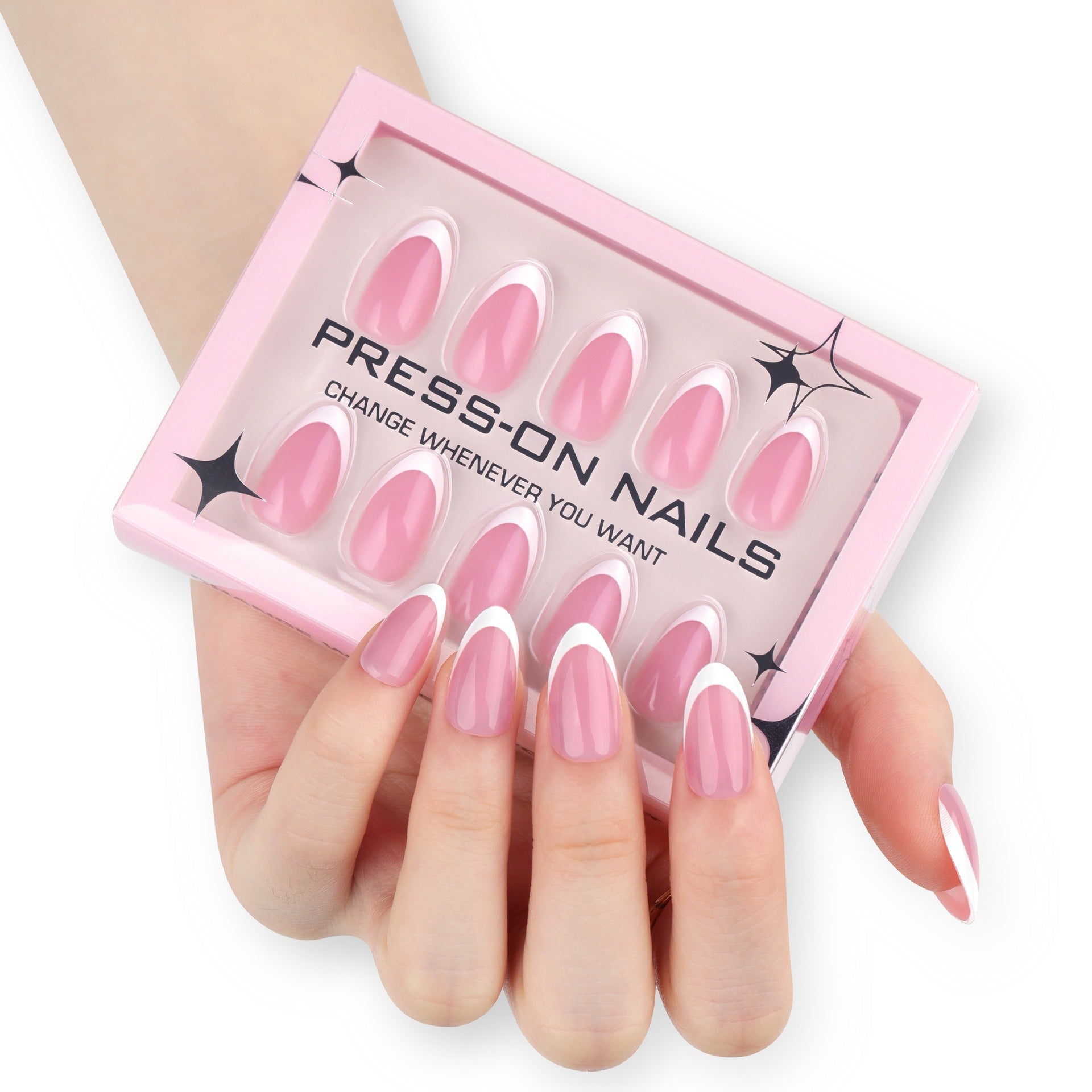 faux ongles press on nails french manucure rose naturelle réutilisable manucure chic facile sans UV