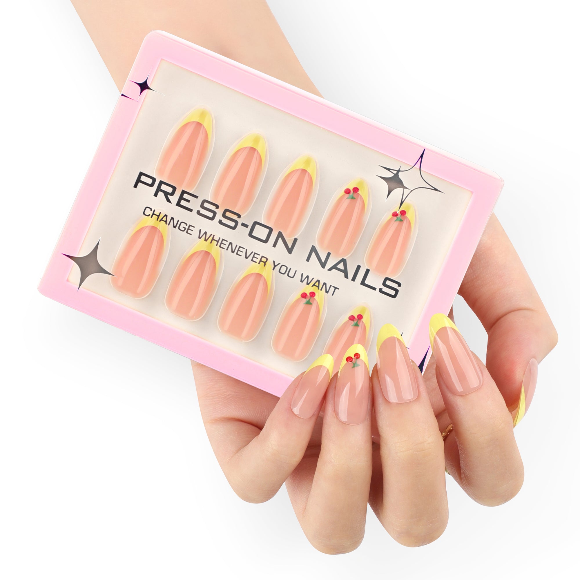 faux ongles nude peche french jaune pastel nail art cerise manucure printemps popnails