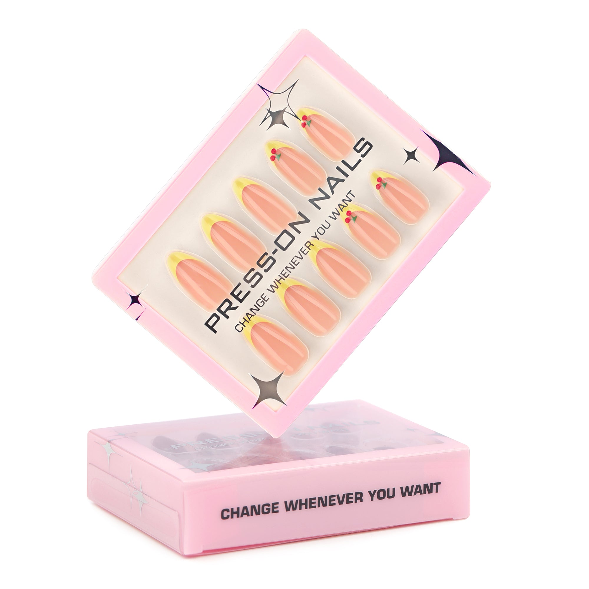 faux ongles nude peche french jaune pastel nail art cerise manucure printemps popnails