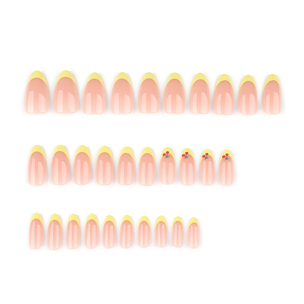 faux ongles nude peche french jaune pastel nail art cerise manucure printemps popnails