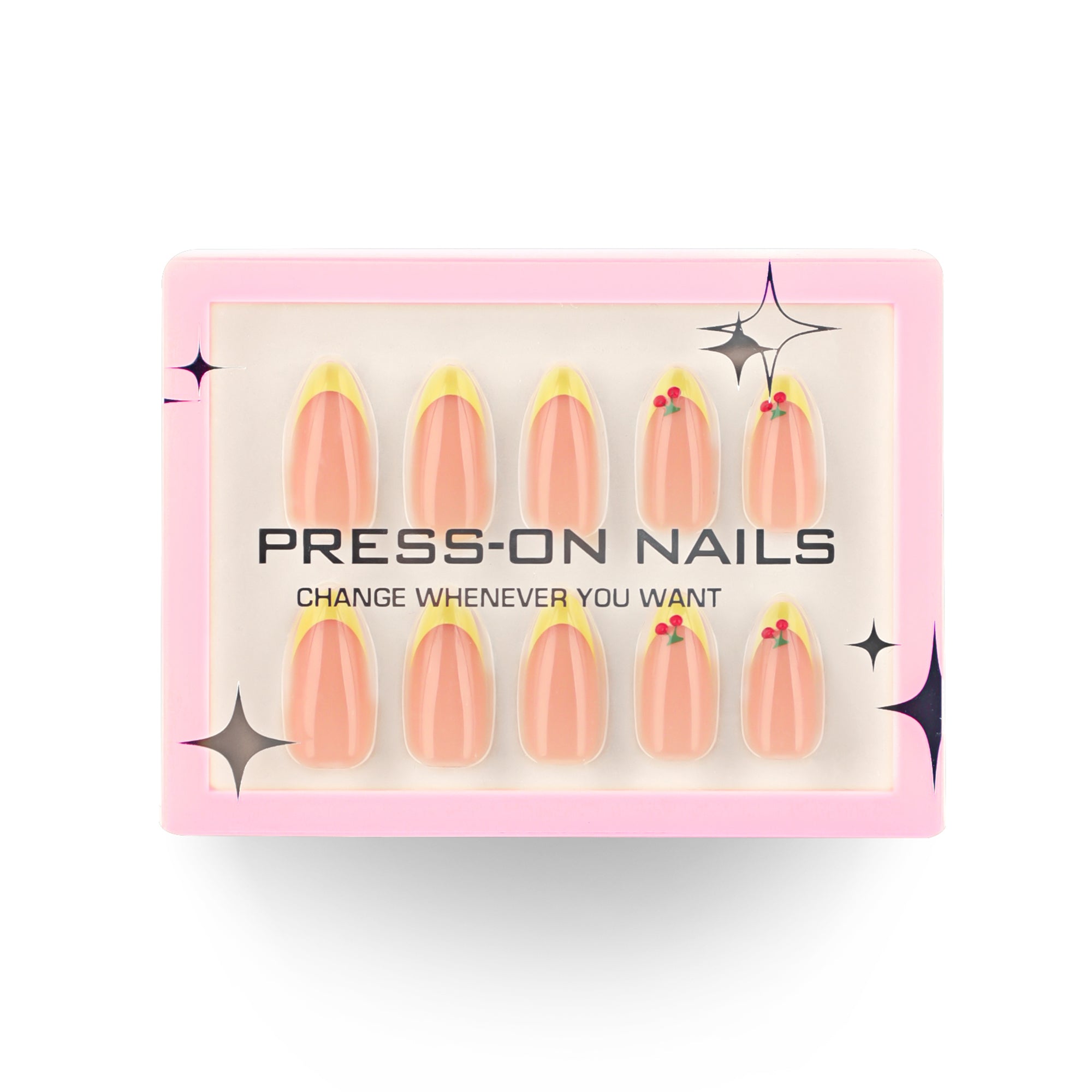 faux ongles nude peche french jaune pastel nail art cerise manucure printemps popnails