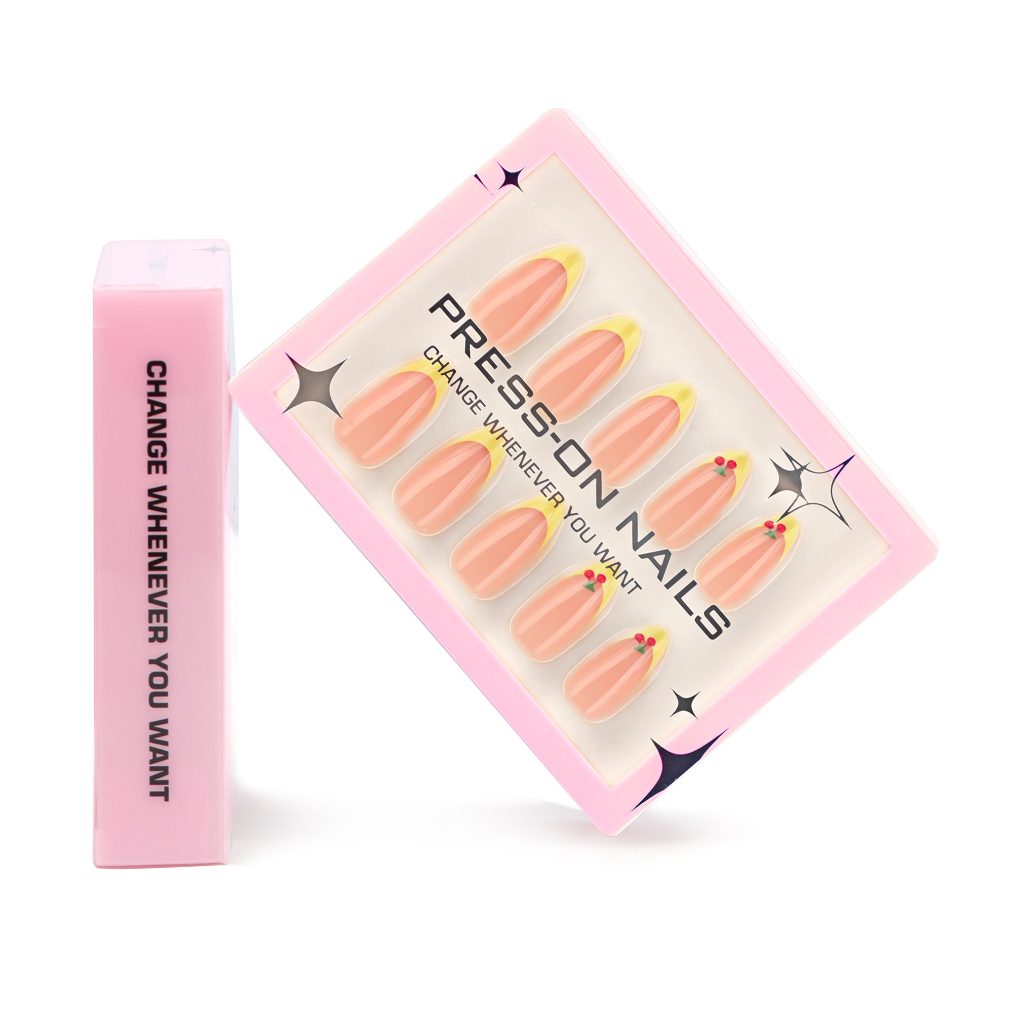 faux ongles nude peche french jaune pastel nail art cerise manucure printemps popnails