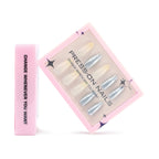 faux ongles press on nails nude champagne paillettes argent ongles amande manucure soiree glam elegante reutilisable sans UV