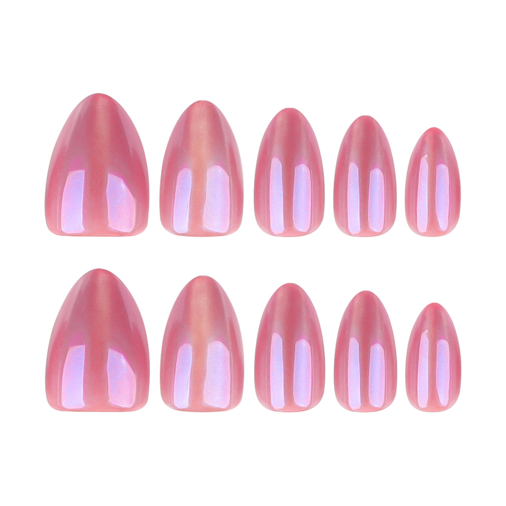 faux ongles press on nails rose nacré chrome ongles amande manucure glamour réutilisable sans UV