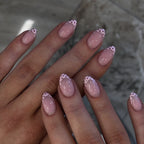 babyboomer rose french manucure pois press on nails amande