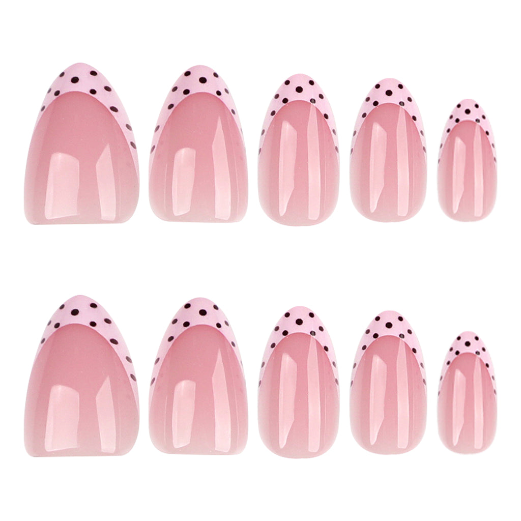 ongles amande babyboomer rose manucure elegante pois