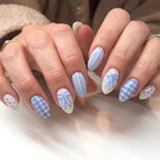 faux ongles bleu blanc vichy press on nails ete