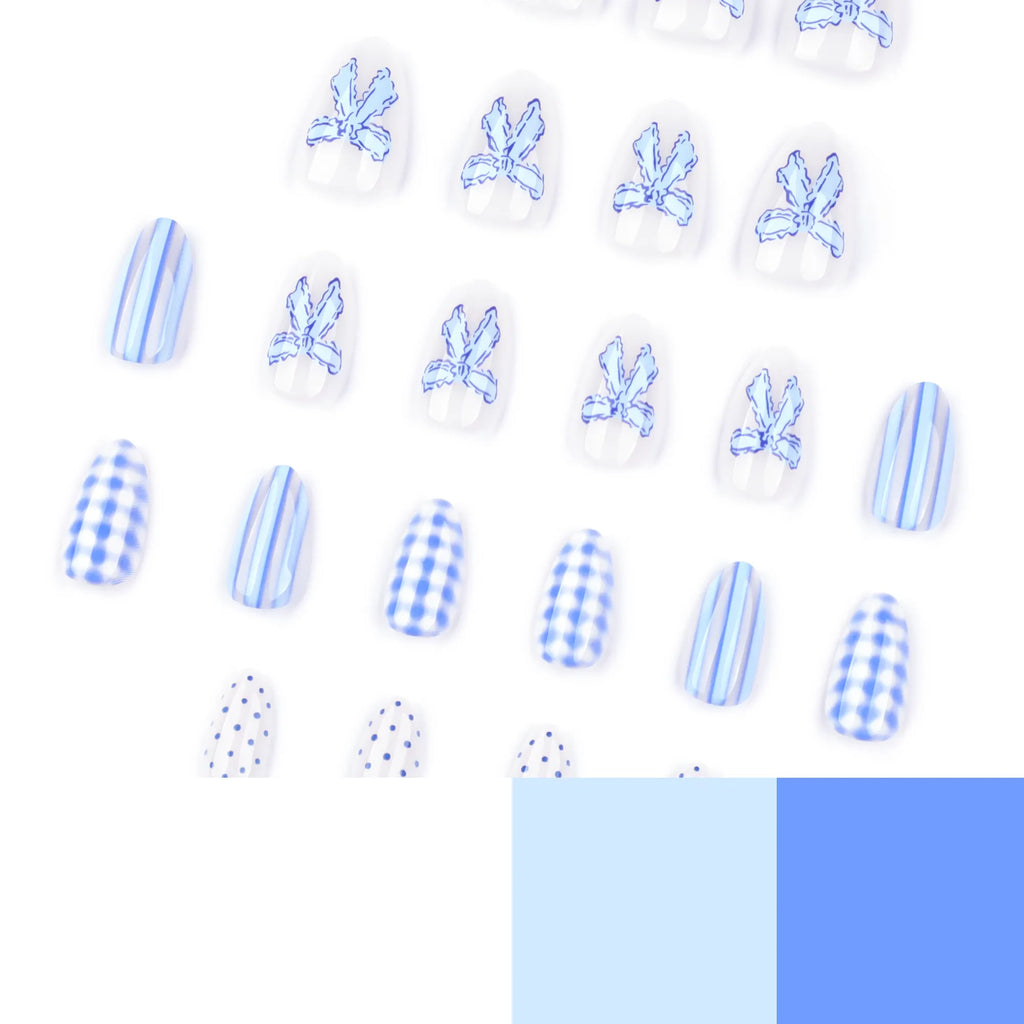 ongles ete bleu blanc rayures pois vichy