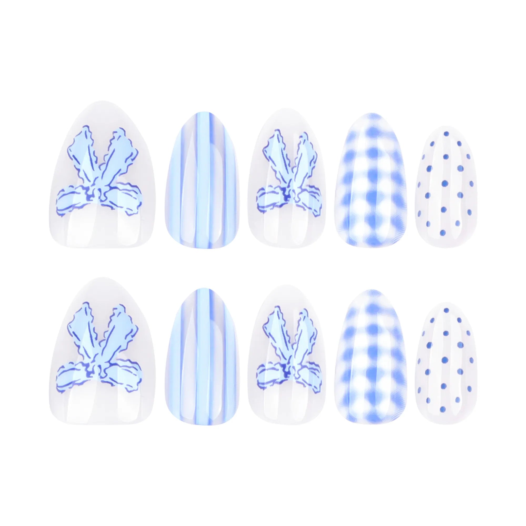 press on nails bleu ciel blanc motif floral tendance