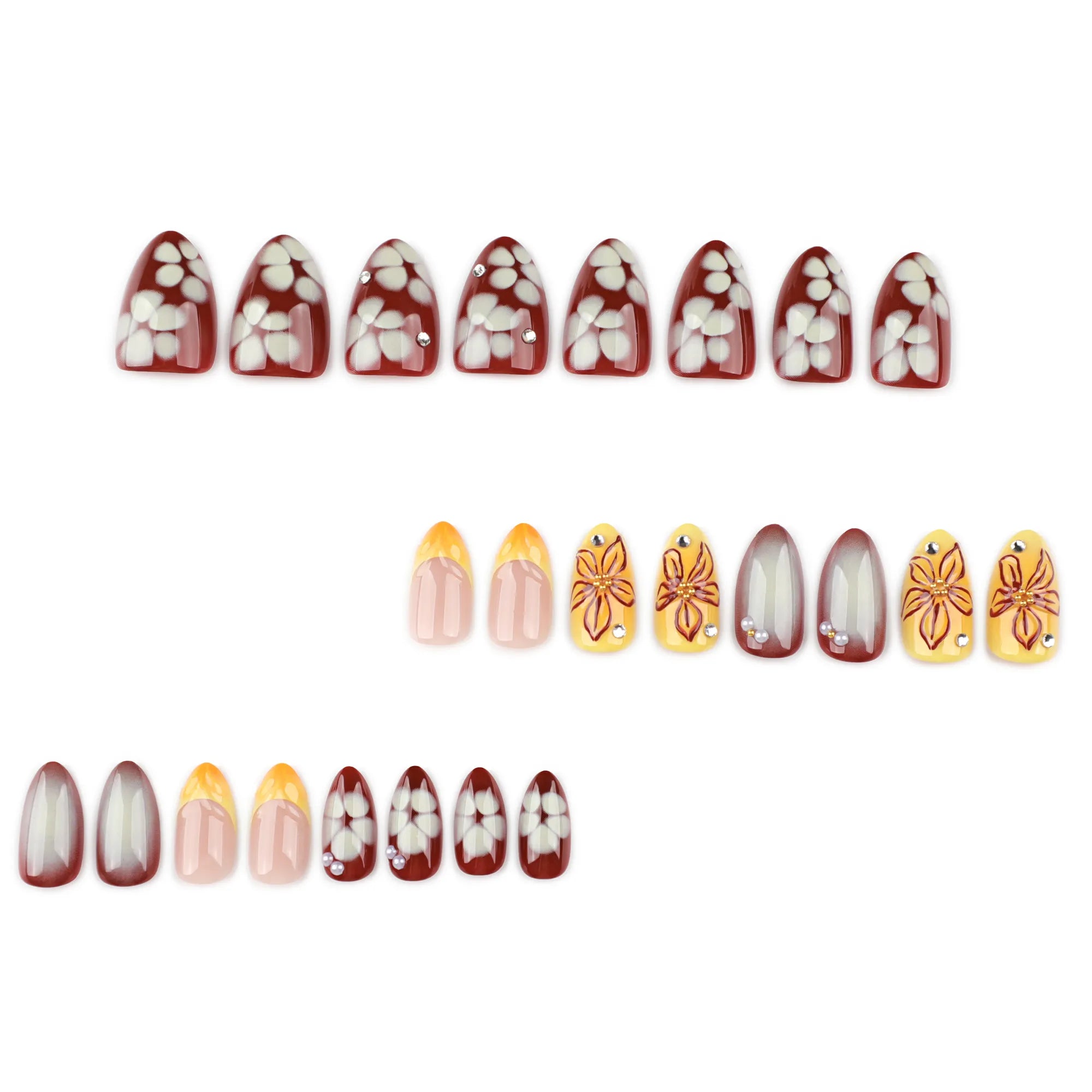 faux ongles glamour bordeaux manucure florale tendance ete
